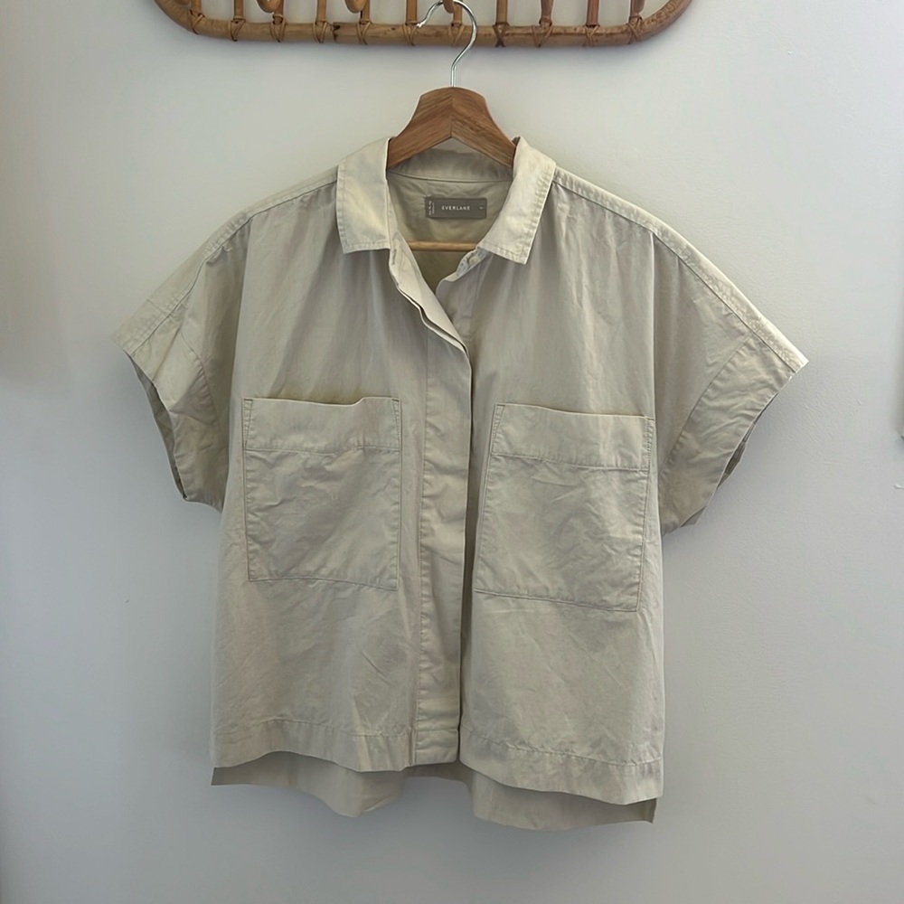 Everlane Cream Short-Sleeve Boxy Button-Up Blouse